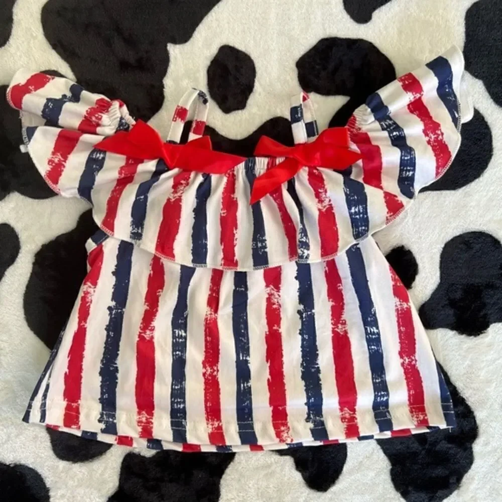 Stars and Stripes Distressed Denim Short Set 3XS (6-12 months) 4th of July Girls